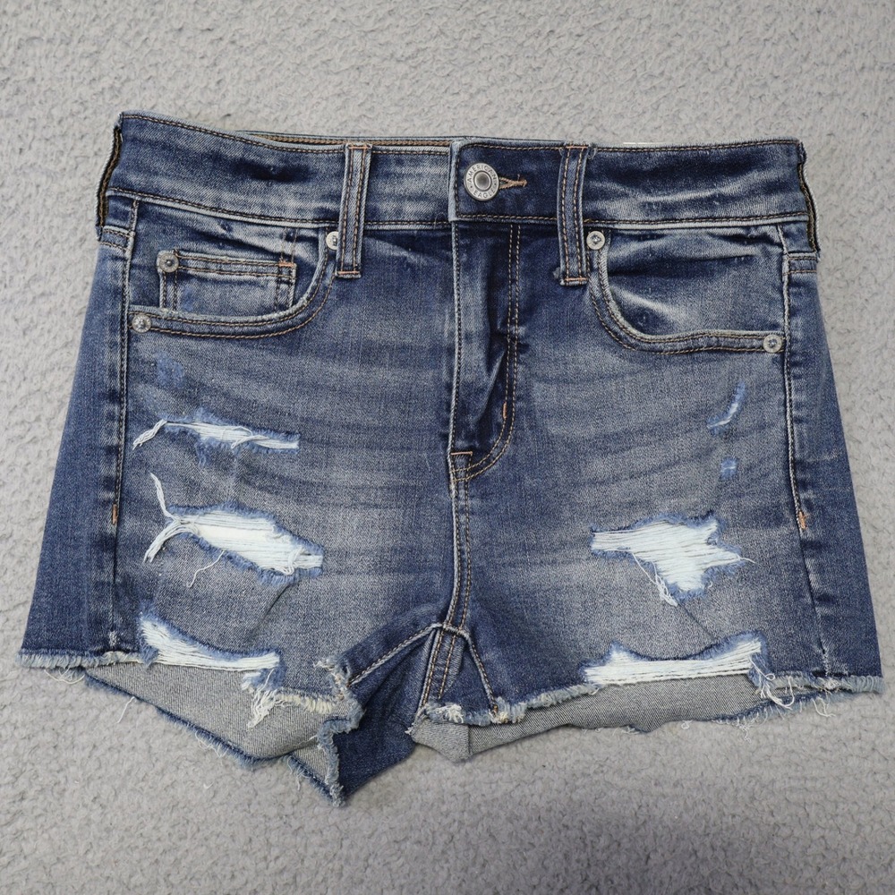 American Eagle Hi-Rise Shortie Distressed Denim Jean Shorts Blue Size 4 NWT